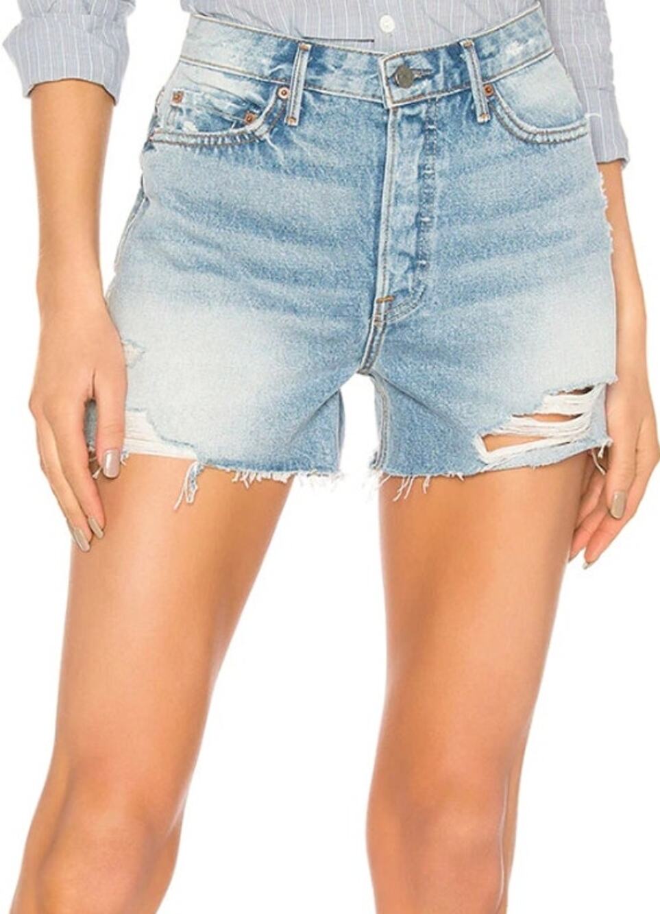 GRLFRND Kerry Short Me and You Rigid Denim 100% Cotton Button Fly Destroyed 23"